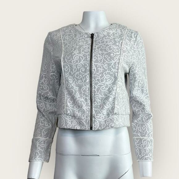 NWT | Krisa | Lace Zipper Jacket | Gray/White | Large - Picture 1 of 12